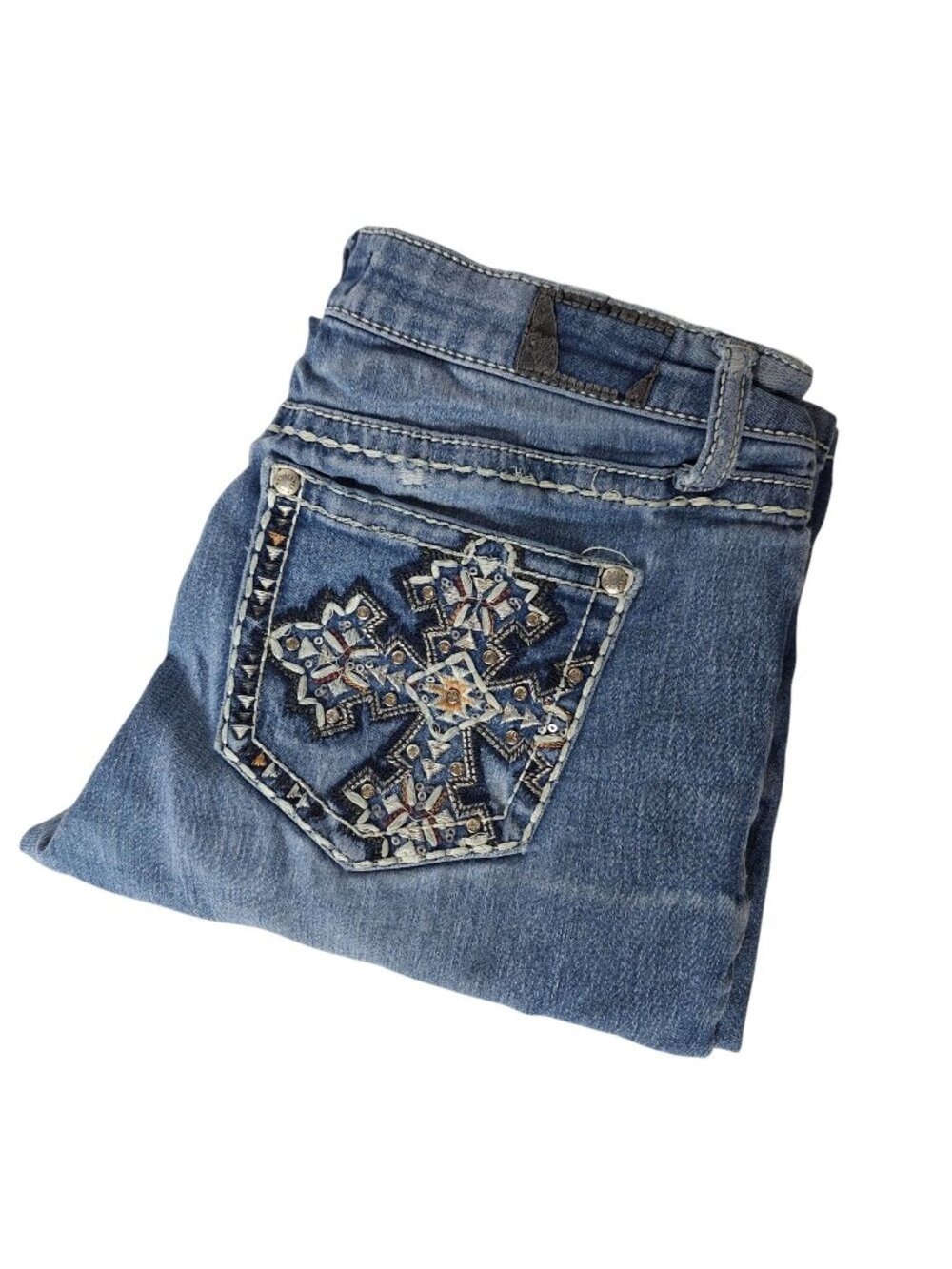 Soundgirl Jeans Size 3 Embroidered Cross Pocket Bootcut Low Rise Denim